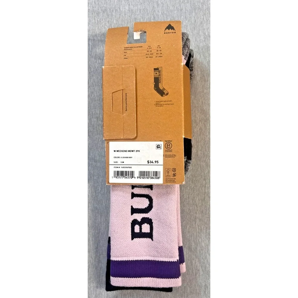2 pack Burton Womens Weekend Midweight Socks Elderberry Size S/M Ski Hiking Snow